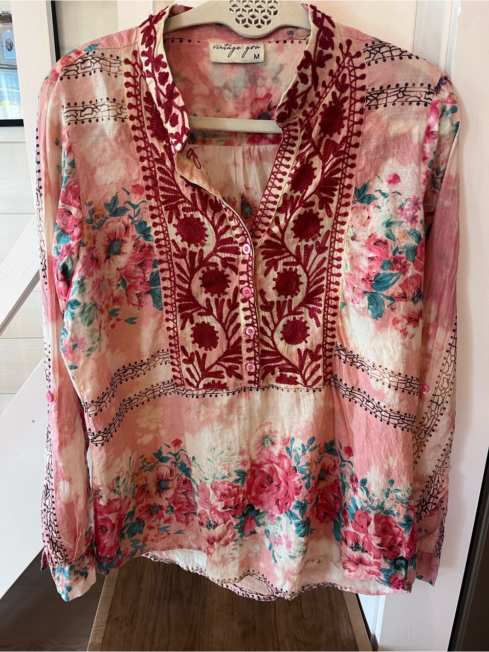Pink Floral Embroidered Tunic Top